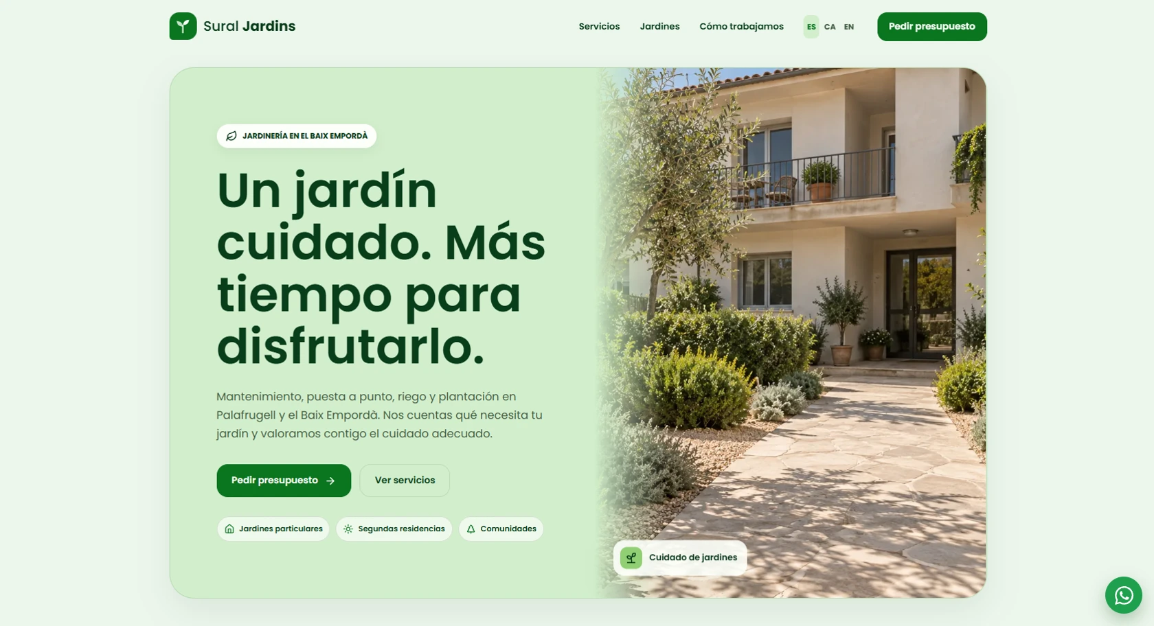 Disseny de la pàgina d'inici de Sural Jardins